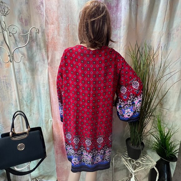 NWOT📌HOTOUCH Rayon - Cotton Mini Multicolor Dress Boho Style with Long Sleeve - Picture 8 of 15